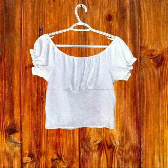 Revamped bright  white, off the shoulder, button up, cropped tank top - Picture 3 of 5